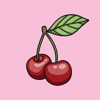 Ripe two cherries with leaves vector