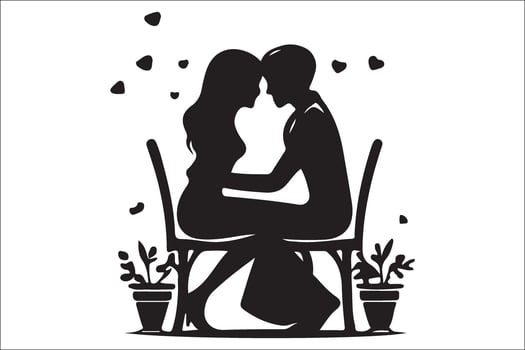 Silhouette of a couple sitting on a chair vector