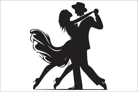 A silhouette of a couple dancing a tango vector