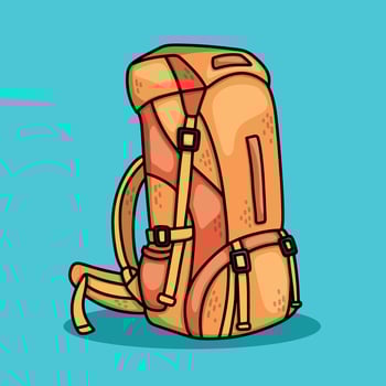 Orange hiking bag for backpackers vector