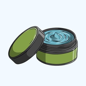Styling gel in green plastic container. Hair care for men vector