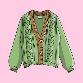 Green knitted cardigan sweater. Winter women's clothing vector