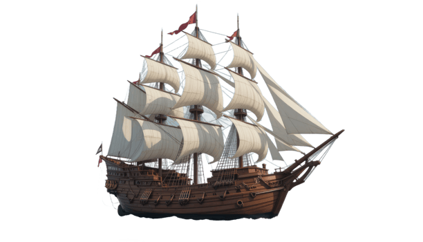Detailed Sailing Vessel With White Sails And Brown Hull On Transparent png