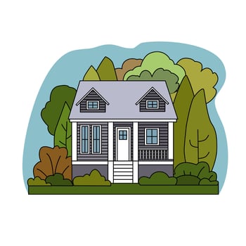 Small suburban house. Cartoon style home illustration vector