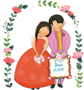 Cartoon Wedding Couple in Red dress Illustration png
