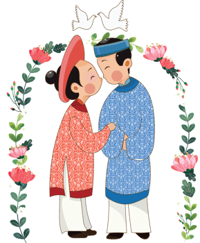 Vietnamese Wedding Bride and groom illustration png