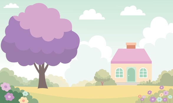 Home House with Flowers Floral Garden Park Yard Nature Landscape in Summer vector
