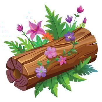 Cartoon Log With Foliage And Flowers vector