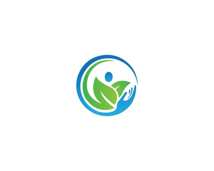 Wellness and Health Care with Hand and Leaves Logo Design Concept Template. vector