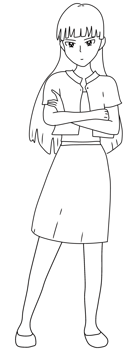 Outline cartoon of a teenage girl in a working woman style outfit png