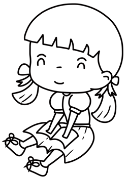 Outline cartoon of a little girl sitting and reading a book png