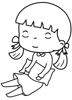 Outline cartoon of a girl sitting, holding a pillow, and sleeping png
