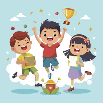 Kid jump happy winner challenge vector