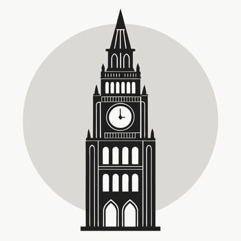 Timeless Clock Tower Black Silhouette Vintage City Landmark vector
