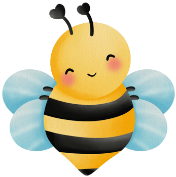 Happy Bee Clipart with Blue Wings and Blush Cheeks png