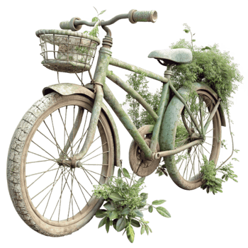 extraordinary creative Abandoned Bicycle Covered in Vines Transparent Background premium png
