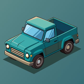 Isometric Cartoon Blue Pickup Truck vector
