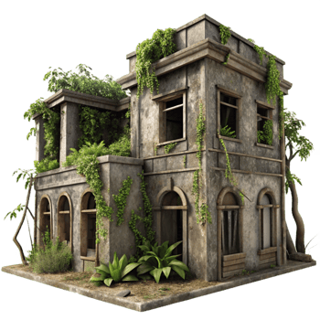magnificent rustic Abandoned Building with Trees and Vines Transparent high quality png