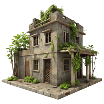 elegant rustic Abandoned Building with Trees and Vines Transparent high resolution png
