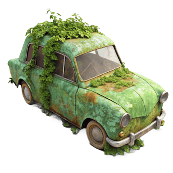 magnificent modern Abandoned Car Covered in Vines Cutout Transparent Background detailed png