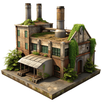 wonderful artistic Abandoned Factory with Overgrowth Isolated exclusive png
