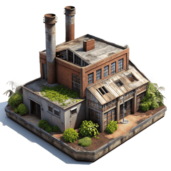 stunning contemporary Abandoned Factory with Overgrowth Isolated professional png