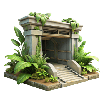vibrant contemporary Abandoned Subway Entrance with Plants Isolated original png