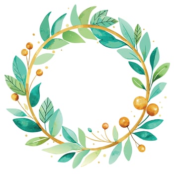 Watercolor Foliage Wreath With Golden Accents vector