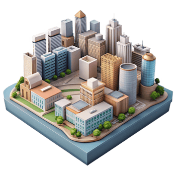 elegant minimalist Aerial View Cityscape Cutout with Detailed Buildings Transparent Background authentic png
