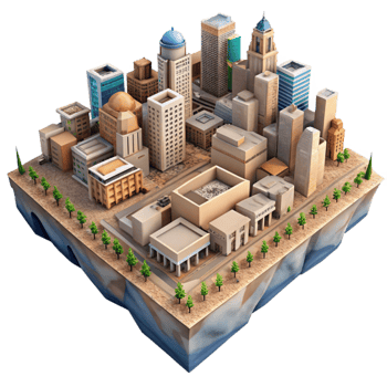 stunning minimalist Aerial View Cityscape Cutout with Detailed Buildings Transparent Background high quality png