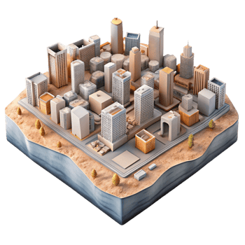 dramatic contemporary Aerial View Cityscape Cutout with Detailed Buildings Transparent Background original png