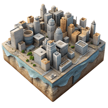 vibrant abstract Aerial View Cityscape Cutout with Detailed Buildings Transparent Background high resolution png