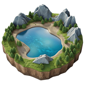 serene minimalist Aerial View Lake Landscape Isolated detailed png