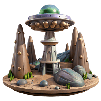 magnificent classic Alien Landscape and Terraform Tower Cutout professional png