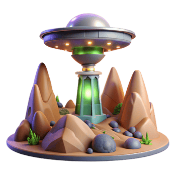 wonderful abstract Alien Landscape with Terraform Tower Transparent Background png