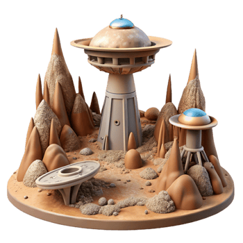 extraordinary minimalist Alien Landscape and Terraform Tower Cutout genuine png
