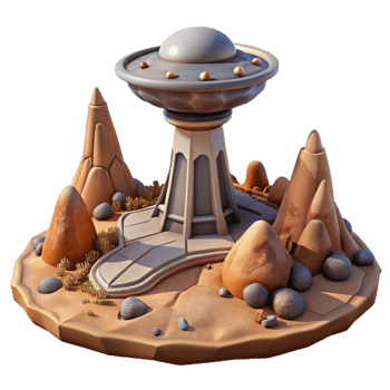 dramatic vintage Alien Landscape with Terraform Tower Transparent Background png