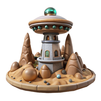extraordinary traditional Alien Landscape with Terraform Tower Transparent Background png