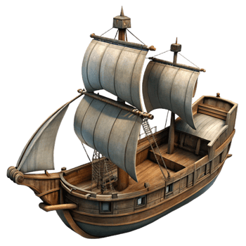 impressive traditional Ancient Caravel Isolated on Transparent Background with Dark Clouds professional png