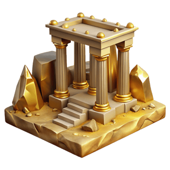 vibrant vintage Ancient Ruins in Gilded Landscape Cutout Front View png