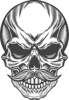 Skull with mustache and moustache illustration vector