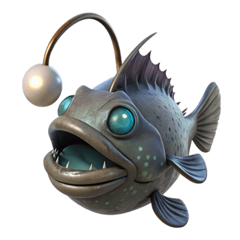 extraordinary minimalist Anglerfish with Luminous Lure Transparent Background Cutout professional png