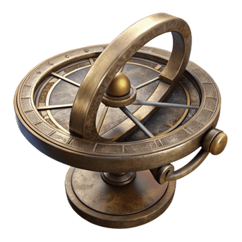 magnificent minimalist Antique Astrolabe Side View Cutout Transparent Background png