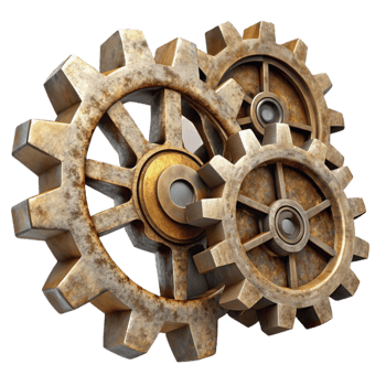 dramatic artistic Antique Clockwork Fragments Transparent Background Side View detailed png