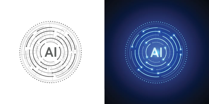 Artificial intelligence circuit line style. Machine learning design. vector