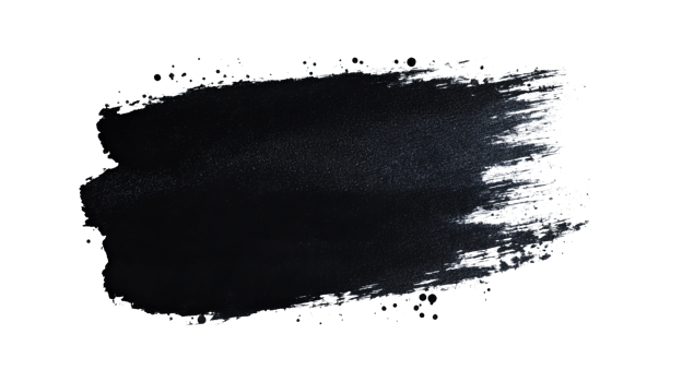 Smudge of dark textured paint isolated on black background, cut out transparent png