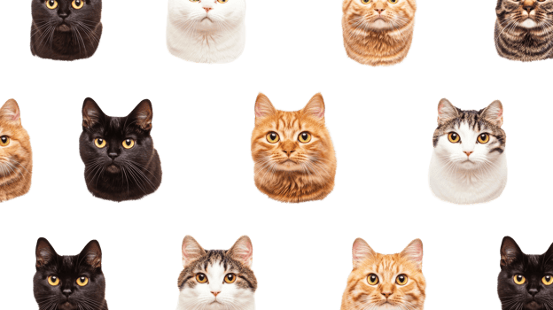 Cats' Heads Collage on Transparent Background, Diversity, cut out transparent png