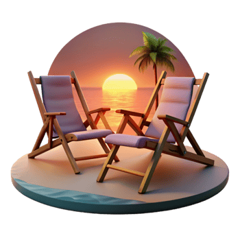 extraordinary traditional Beach Chairs at Sunset Cutout Oceanfront View Isolated original png