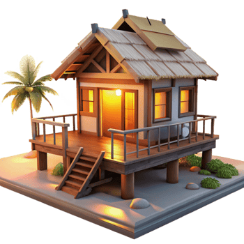 magnificent traditional Beachfront Bungalow Sunset View Isolated Transparent Background high quality png
