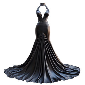Glamorous Floor-Length Gown with Halter Necklines and Draped Skirts on Transparent Background png